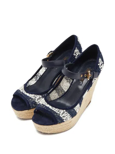 Pre-owned Louis Vuitton 115mm Lace-embroidered Wedge Sandals