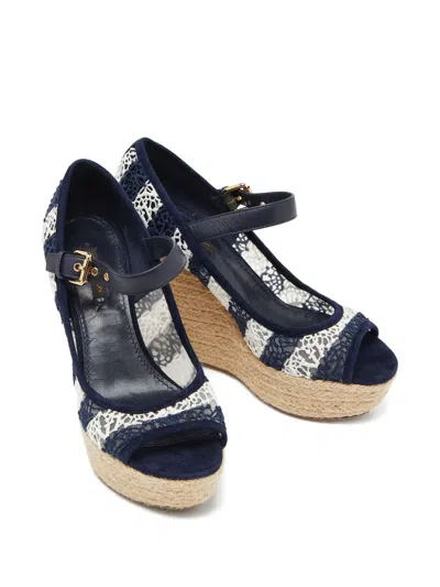 Pre-owned Louis Vuitton 115mm Lace-embroidered Wedge Sandals