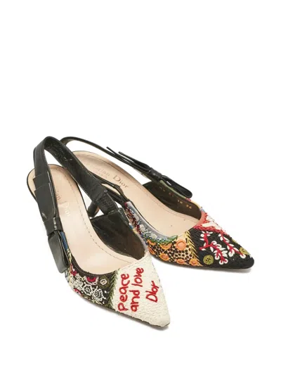 Pre-owned Dior Embroidered Pointed-toe Pumps In Black