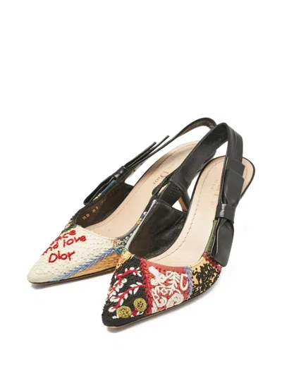 Pre-owned Dior Embroidered Pointed-toe Pumps In Black