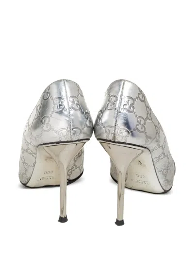 Pre-owned Gucci 100mm Peep-toe Pumps In Silver