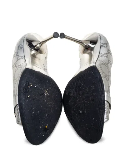 Pre-owned Gucci 100mm Peep-toe Pumps In Silver