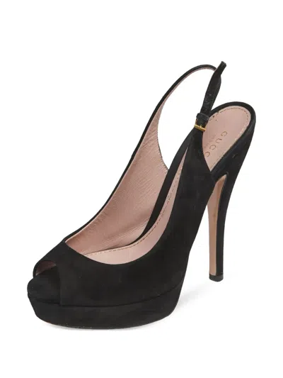 Pre-owned Gucci 130mm Peep-toe Slingback Pumps In Black
