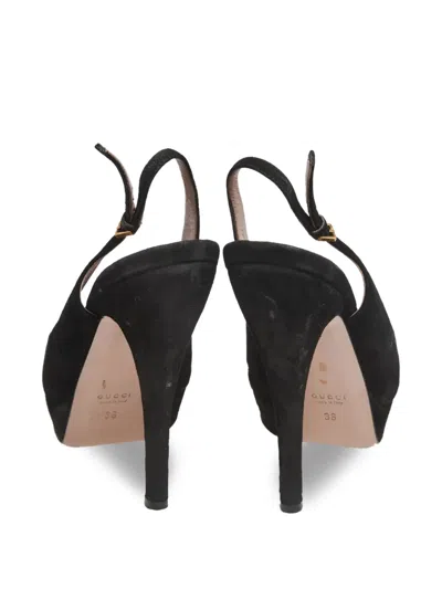Pre-owned Gucci 130mm Peep-toe Slingback Pumps In Black