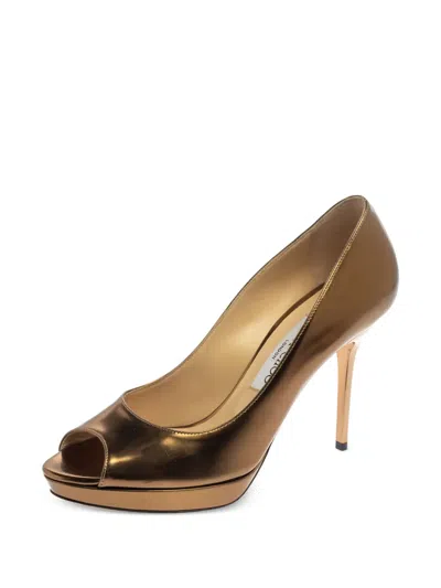 Pre-owned Jimmy Choo 100mm Theyve Metallic-leather Pumps In Gold