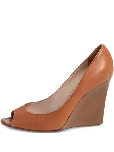 Pre-owned Jimmy Choo 100mm Wedge Pumps In Brown