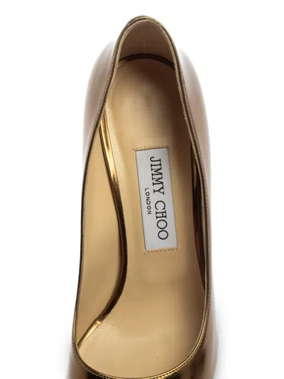 Pre-owned Jimmy Choo 100mm Theyve Metallic-leather Pumps In Gold