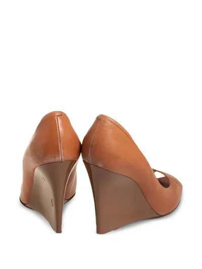 Pre-owned Jimmy Choo 100mm Wedge Pumps In Brown