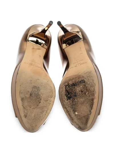 Pre-owned Jimmy Choo 100mm Theyve Metallic-leather Pumps In Gold