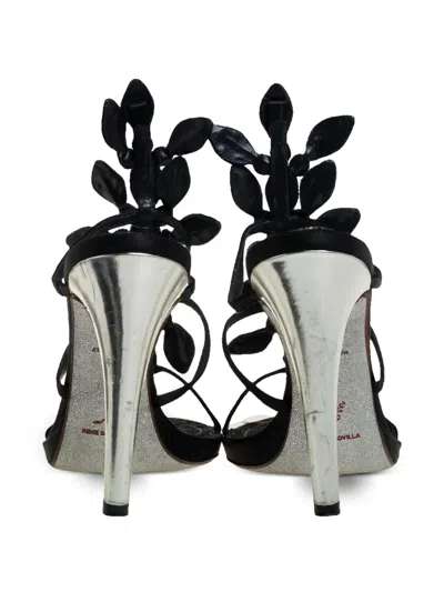 Pre-owned René Caovilla  110mm Crystal-embellished Lace Sandals In Black