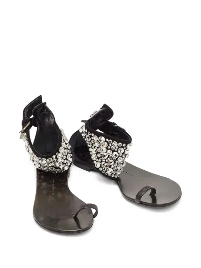 Pre-owned Giuseppe Zanotti Vintage Crystal-embellished Flat Sandals In Black
