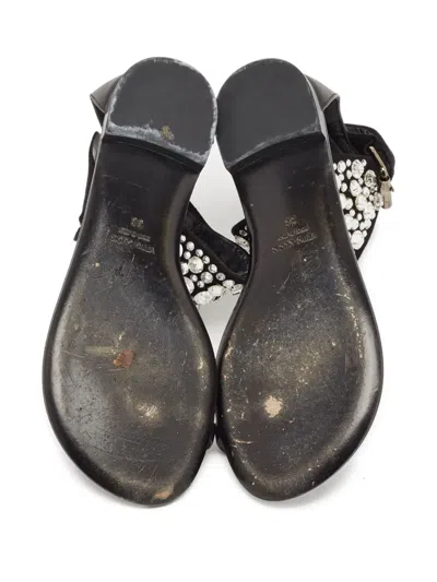 Pre-owned Giuseppe Zanotti Vintage Crystal-embellished Flat Sandals In Black