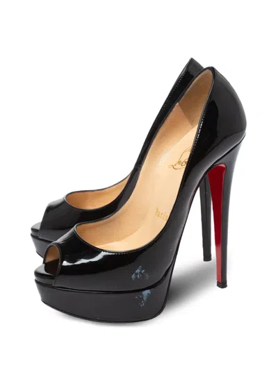 Pre-owned Christian Louboutin 140mm Lady Peep Pumps In Black