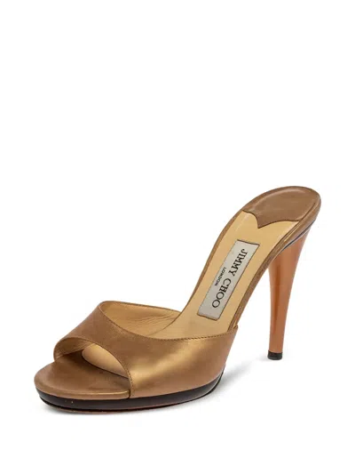 Pre-owned Jimmy Choo 110mm Leather Mules In Gold