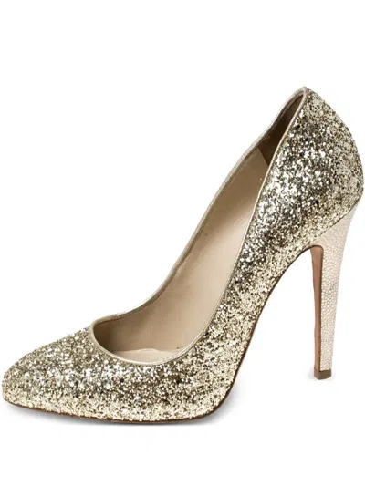 Pre-owned Jimmy Choo 120mm Glitter Pumps In Gold