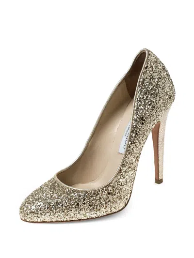 Pre-owned Jimmy Choo 120mm Glitter Pumps In Gold