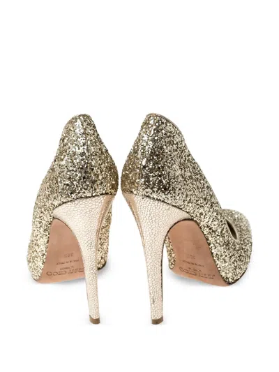 Pre-owned Jimmy Choo 120mm Glitter Pumps In Gold
