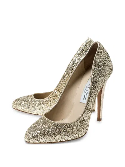 Pre-owned Jimmy Choo 120mm Glitter Pumps In Gold