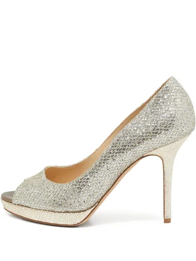 Pre-owned Jimmy Choo 100mm Luna Leather Heeled Sandals In Silver