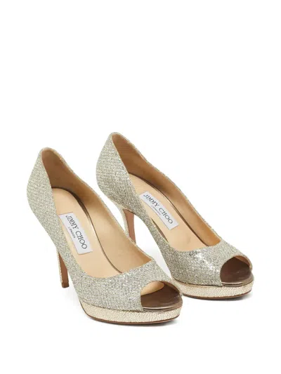 Pre-owned Jimmy Choo 100mm Luna Leather Heeled Sandals In Silver
