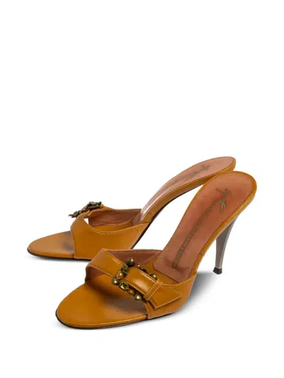 Pre-owned Giuseppe Zanotti Vintage  95mm Bow-detail Slide Sandals In Yellow