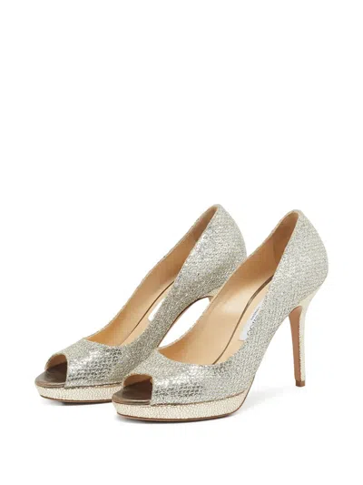 Pre-owned Jimmy Choo 100mm Luna Leather Heeled Sandals In Silver