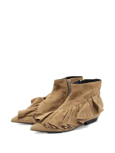 Pre-owned Jw Anderson Ruffle Pointed-toe Boots In Brown
