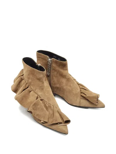 Pre-owned Jw Anderson Ruffle Pointed-toe Boots In Brown