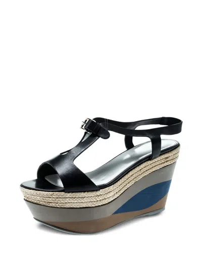 Pre-owned Sergio Rossi Vintage 95mm Wedged Platform Sandals In Black