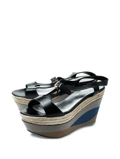 Pre-owned Sergio Rossi Vintage 95mm Wedged Platform Sandals In Black