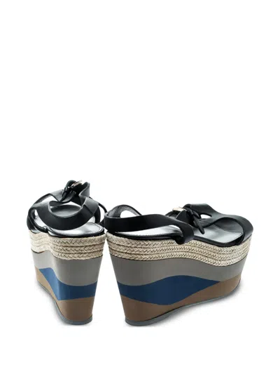 Pre-owned Sergio Rossi Vintage 95mm Wedged Platform Sandals In Black