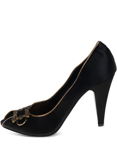 Pre-owned Le Silla 95mm Peep-toe Buckle-detail Pumps In Black