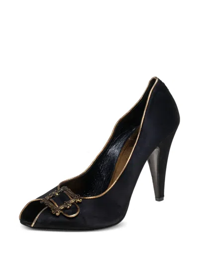 Pre-owned Le Silla 95mm Peep-toe Buckle-detail Pumps In Black