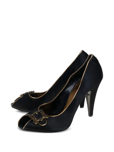 Pre-owned Le Silla 95mm Peep-toe Buckle-detail Pumps In Black