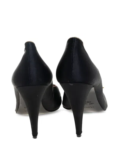 Pre-owned Le Silla 95mm Peep-toe Buckle-detail Pumps In Black