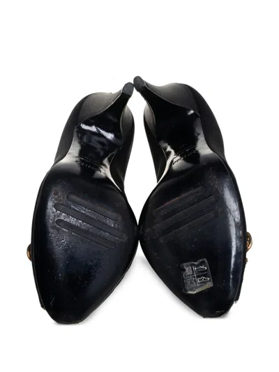 Pre-owned Le Silla 95mm Peep-toe Buckle-detail Pumps In Black