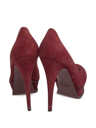Pre-owned Saint Laurent 140mm Tribtoo Platform Pumps In Red