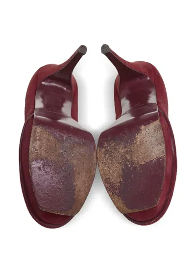 Pre-owned Saint Laurent 140mm Tribtoo Platform Pumps In Red