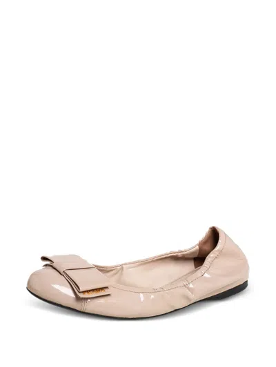 Pre-owned Prada Patent Bow Ballet Flats In Neutral