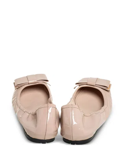 Pre-owned Prada Patent Bow Ballet Flats In Neutral