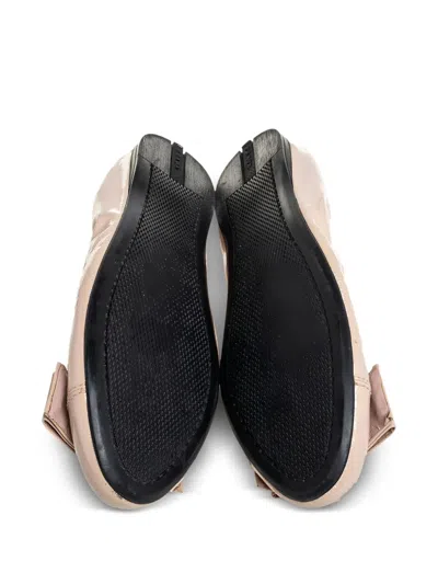 Pre-owned Prada Patent Bow Ballet Flats In Neutral