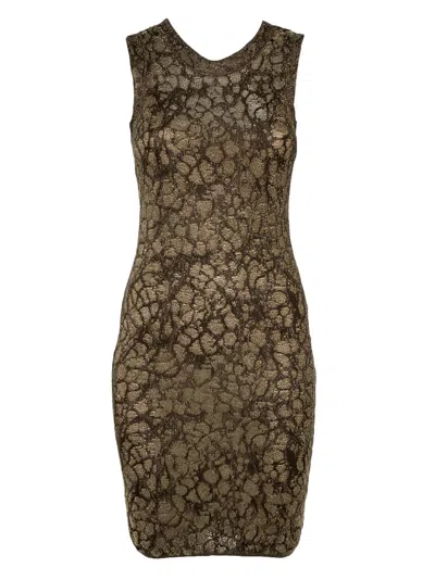 Pre-owned Missoni Embroidered Lurex Midi Dress In Gold