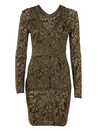 Pre-owned Missoni Embroidered Lurex Midi Dress In Gold
