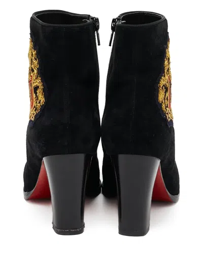 Pre-owned Christian Louboutin 105mm Crest-motif Ankle Boots In Black