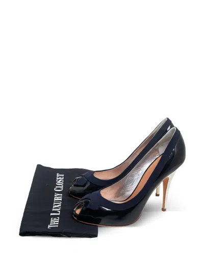 Pre-owned Giuseppe Zanotti  120mm Peep-toe Patent-leather Pumps In Blue