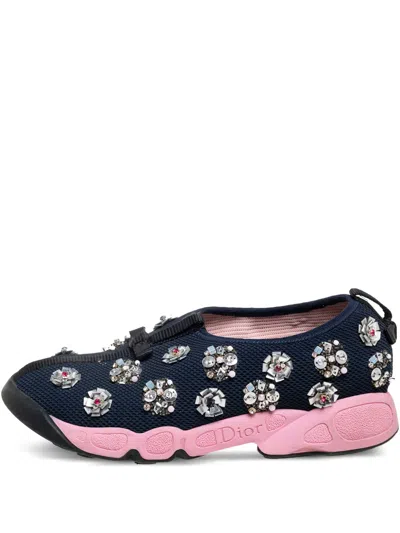 Pre-owned Dior Mesh Fusion Floral Sneakers In Blue