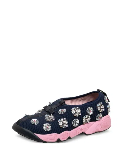 Pre-owned Dior Mesh Fusion Floral Sneakers In Blue