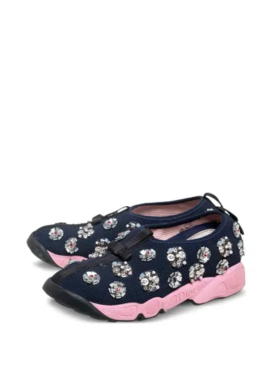 Pre-owned Dior Mesh Fusion Floral Sneakers In Blue