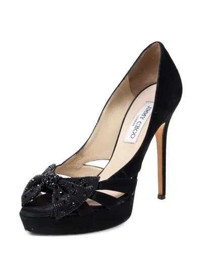 Pre-owned Jimmy Choo 125mm Taja Bow-detail Platform Sandals In Black