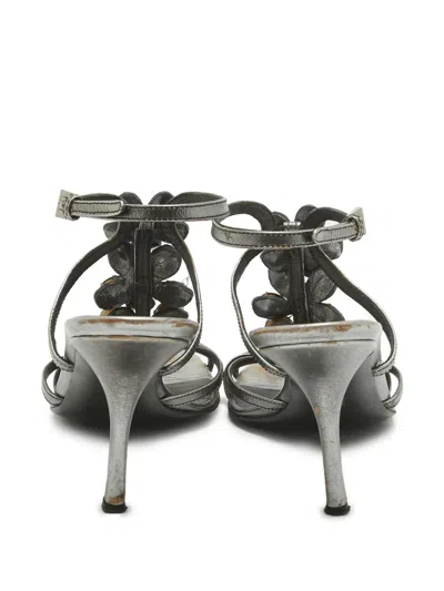 Pre-owned Prada Crystal-embellished Leather Sandals In Gray